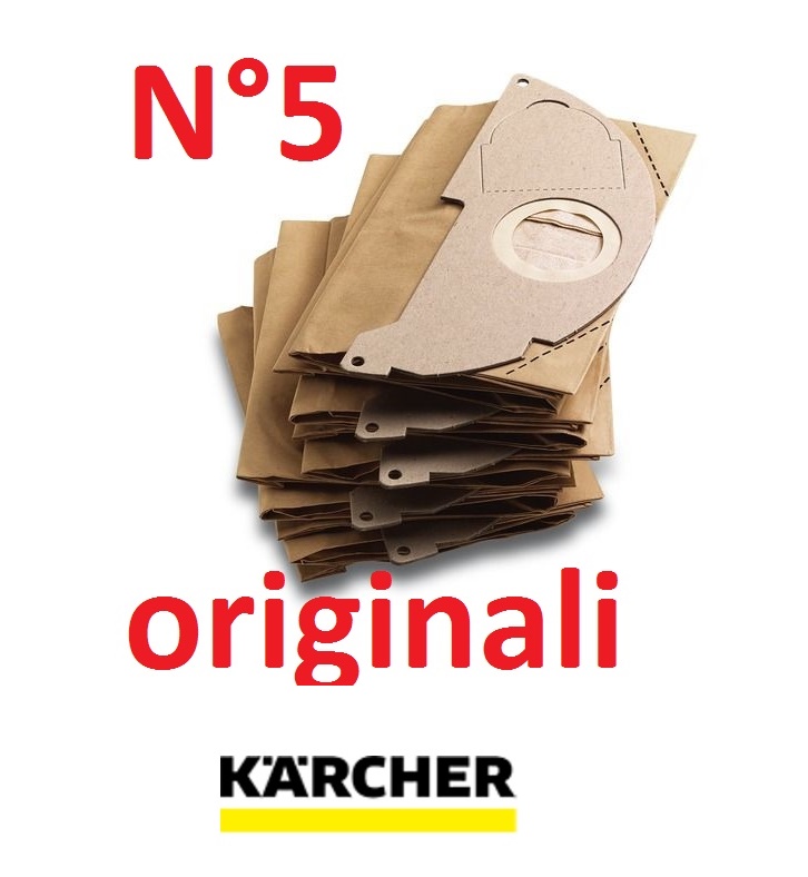 5 Sacchetti filtro carta x Aspiratori Karcher MV2 e WD2 Originali  6.904-322.0 – Ricambi Foligno